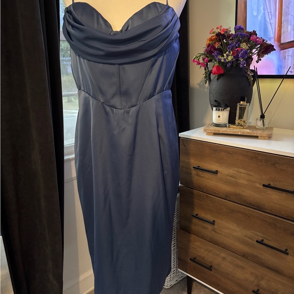 Fashion Nova Satin Blue Midi Dress - Picture 2 of 6
